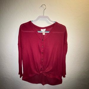 Light Wine Red Shirt with Tortoise Buttons